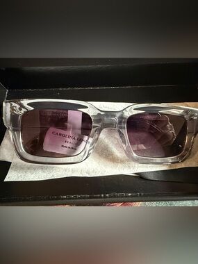 Carolina Lemke Clear Frame Sunglasses with Purple Lenses - Modern Square Style
